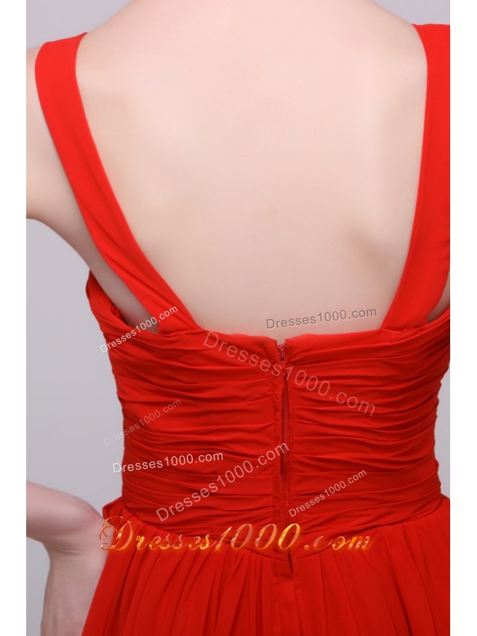 Beautiful Red Empire Prom Dress with Straps and Ruches