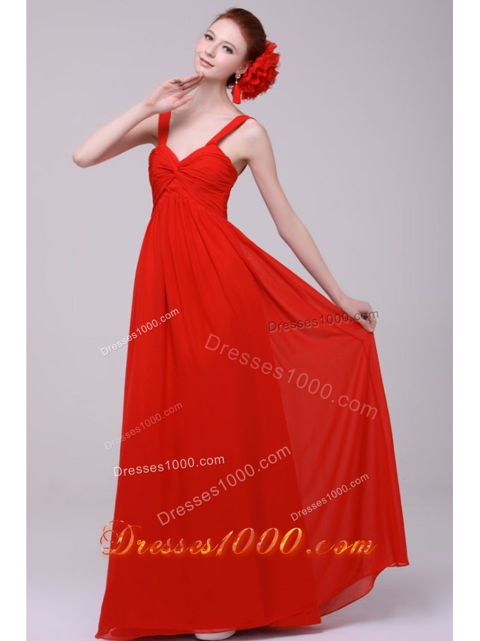 Beautiful Red Empire Prom Dress with Straps and Ruches