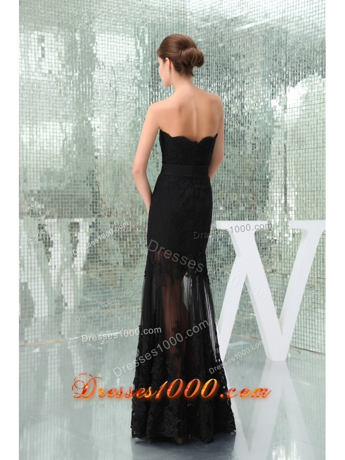 Beautiful Black Mermaid Strapless Prom Dress with Lace and Bowknot