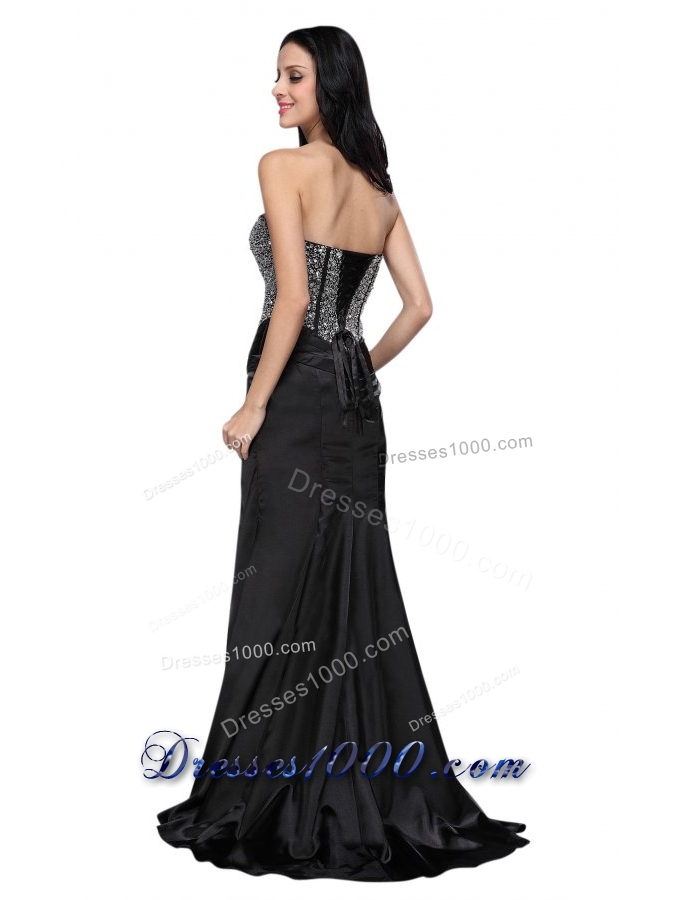 Black Sweetheart Prom Dress with High Slit and Beading Bodice