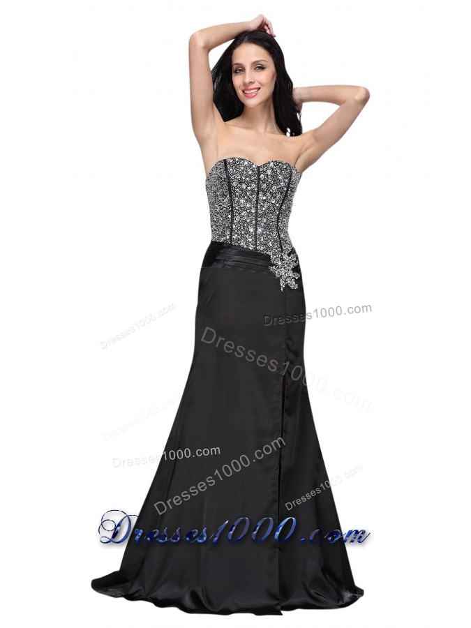 Black Sweetheart Prom Dress with High Slit and Beading Bodice