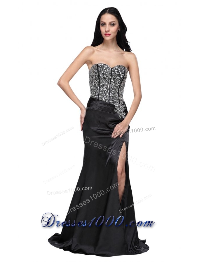 Black Sweetheart Prom Dress with High Slit and Beading Bodice