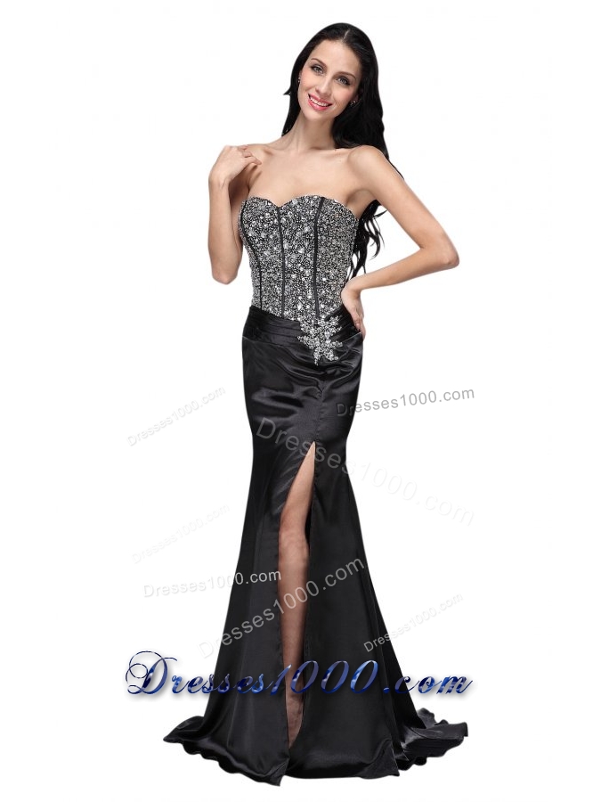 Black Sweetheart Prom Dress with High Slit and Beading Bodice