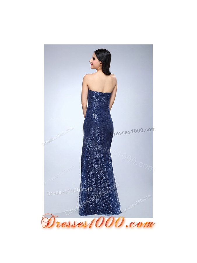 Column Navy Blue Sweetheart Sequins High Slit Prom Celebrity Dress