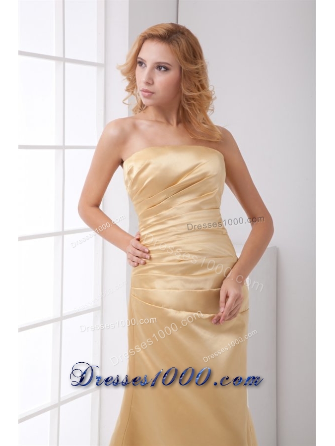 Simple Champagne Strapless Prom Dress with Ruche Waist