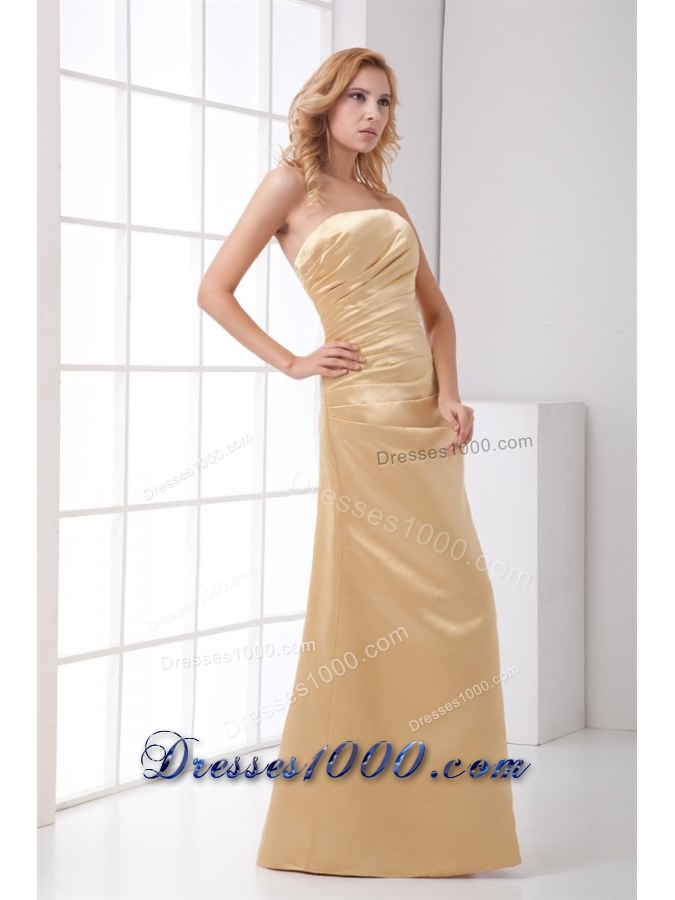 Simple Champagne Strapless Prom Dress with Ruche Waist
