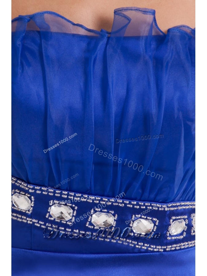 Blue Column Strapless Mini-length Prom Dress with Beading