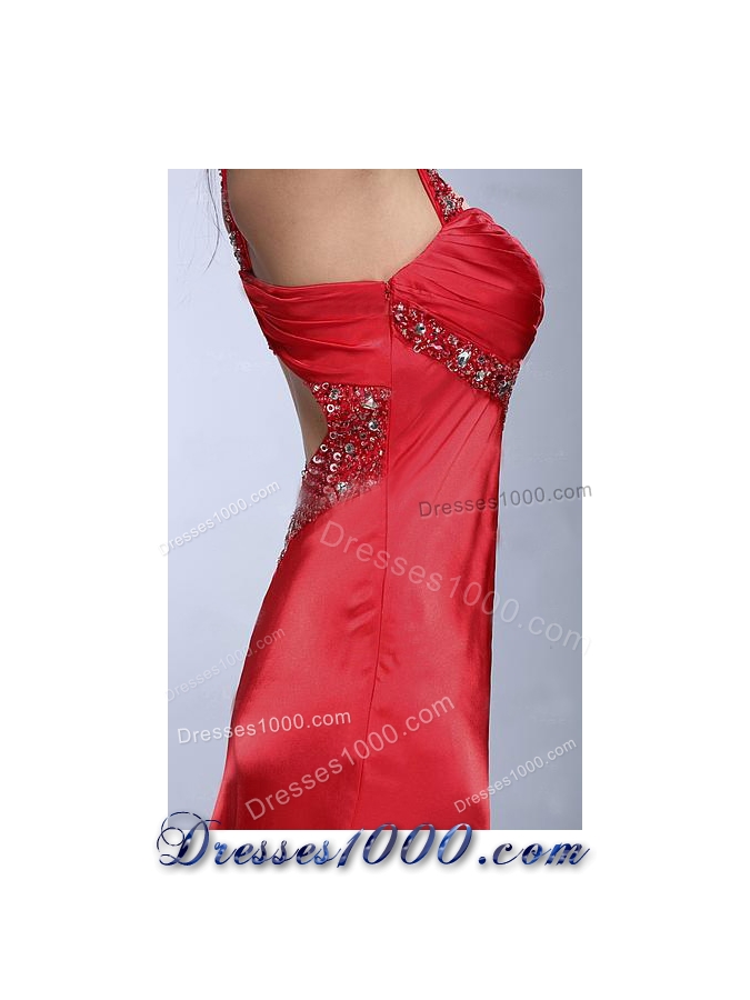 Formal One Shoulder Red Evening Dress with Beading Decorate