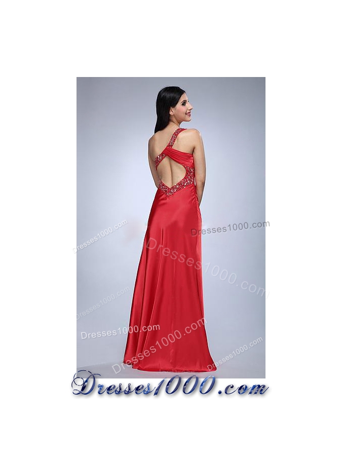 Formal One Shoulder Red Evening Dress with Beading Decorate