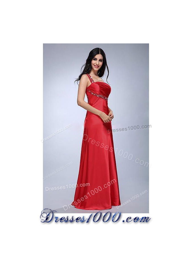 Formal One Shoulder Red Evening Dress with Beading Decorate