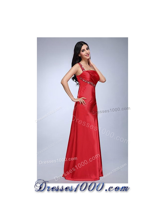 Formal One Shoulder Red Evening Dress with Beading Decorate