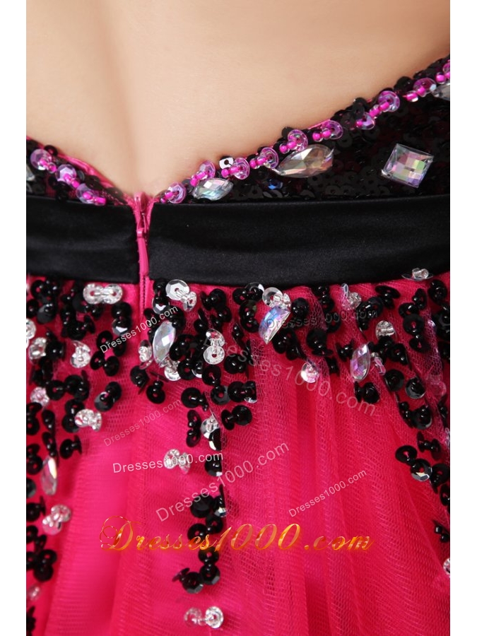 Cute Black and Hot Pink Prom Party Dress with Layer and Bowknot