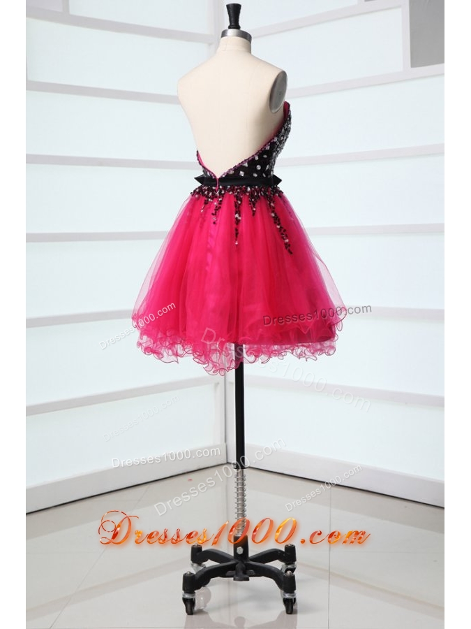 Cute Black and Hot Pink Prom Party Dress with Layer and Bowknot