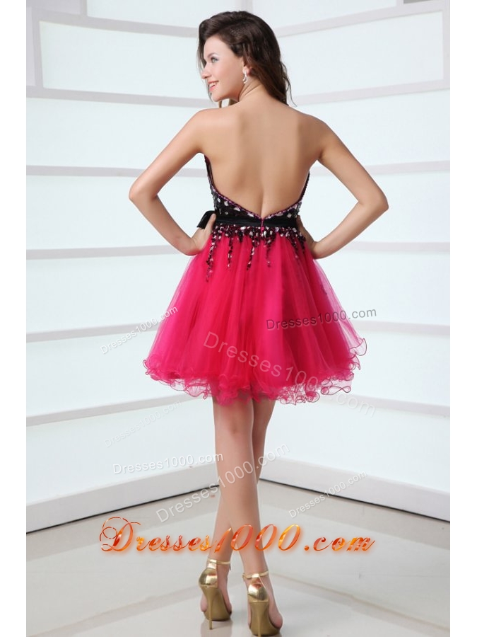 Cute Black and Hot Pink Prom Party Dress with Layer and Bowknot