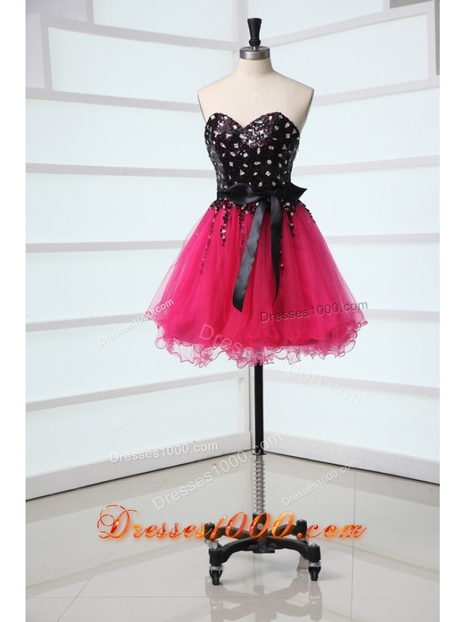 Cute Black and Hot Pink Prom Party Dress with Layer and Bowknot
