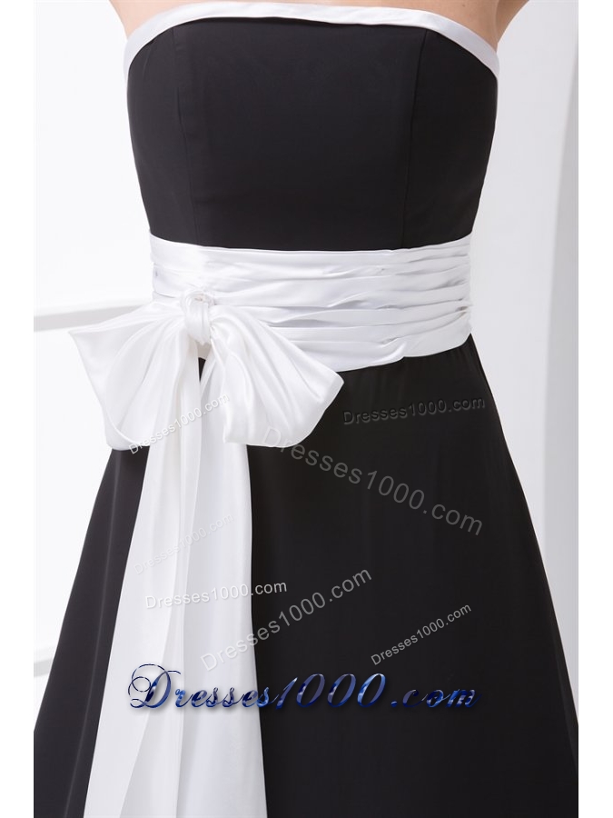 Strapless White and Black Prom Bridesmaid Dress with Bowknot
