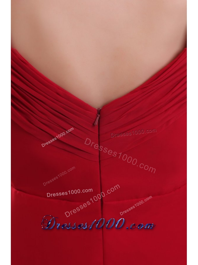 Empire Straps Ruching Chiffon Knee-length Prom Dress in Wine Red