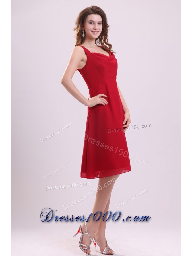 Empire Straps Ruching Chiffon Knee-length Prom Dress in Wine Red