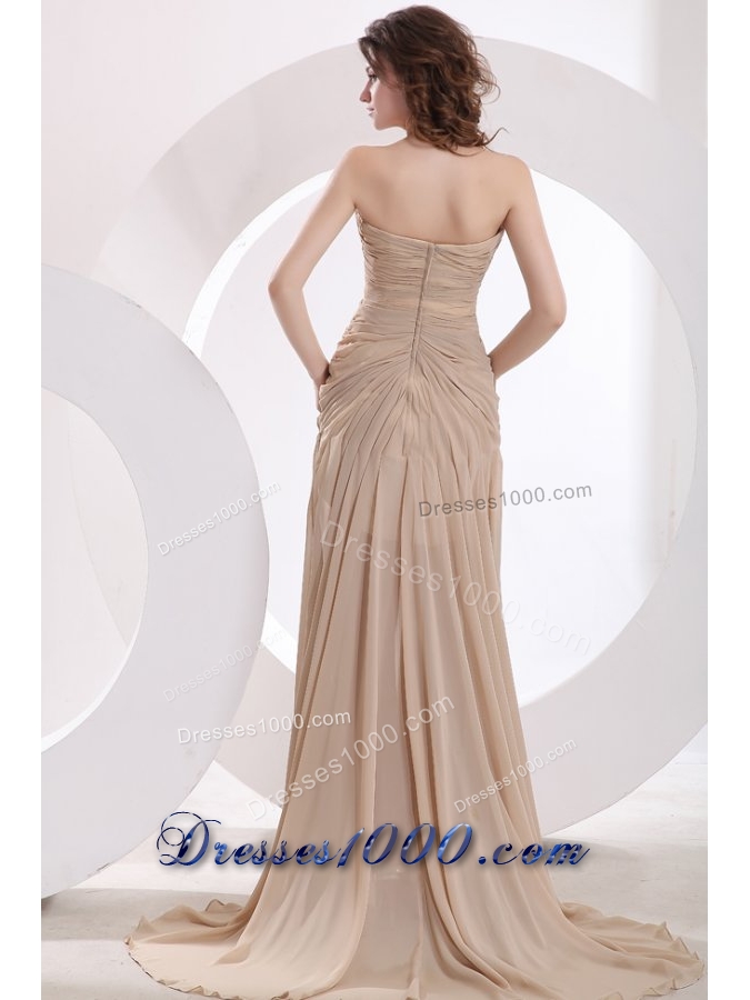 Chiffon Empire Sweetheart Champagne Ruche Brush Train Prom Dress