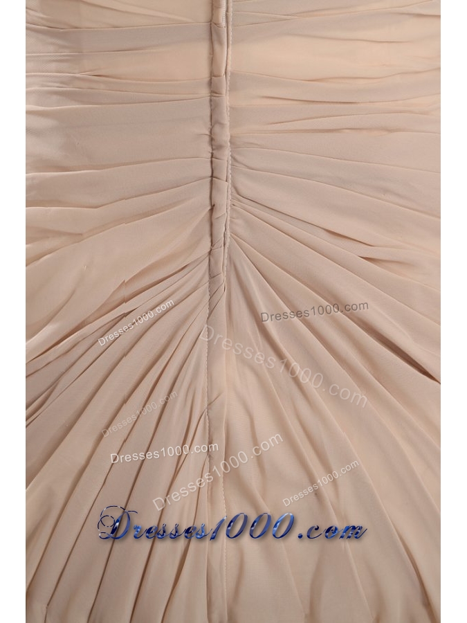 Chiffon Empire Sweetheart Champagne Ruche Brush Train Prom Dress