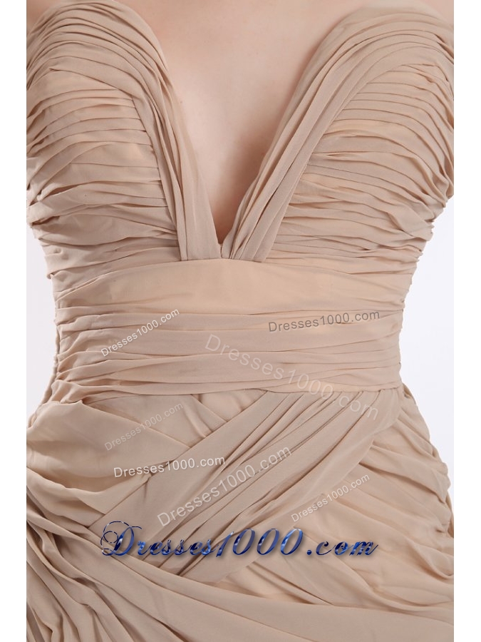 Chiffon Empire Sweetheart Champagne Ruche Brush Train Prom Dress