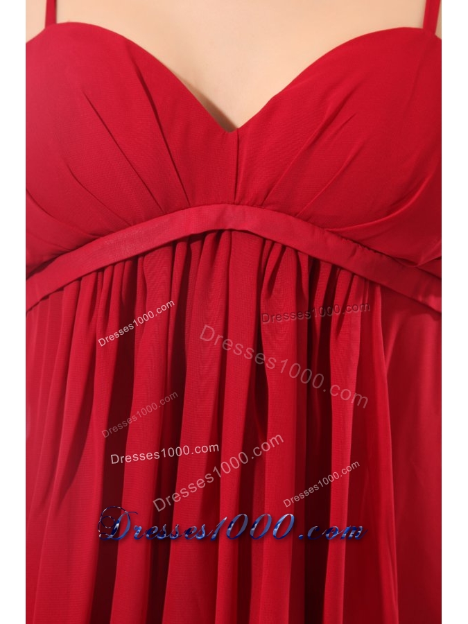 Empire Wine Red Ruching Chiffon Prom Dress with Spaghetti Straps