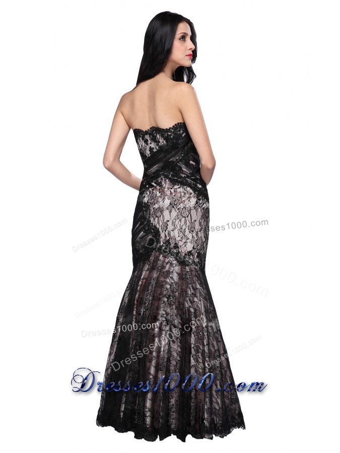 2014 Spring Mermaid Black Sweetheart Lace Floor-length Prom Dress