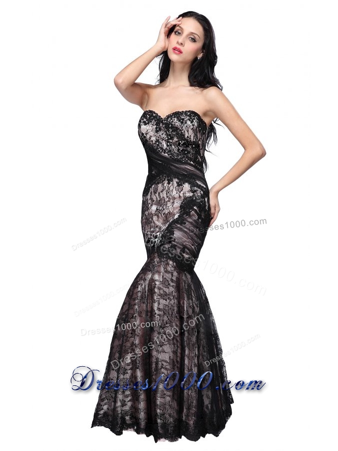 2014 Spring Mermaid Black Sweetheart Lace Floor-length Prom Dress