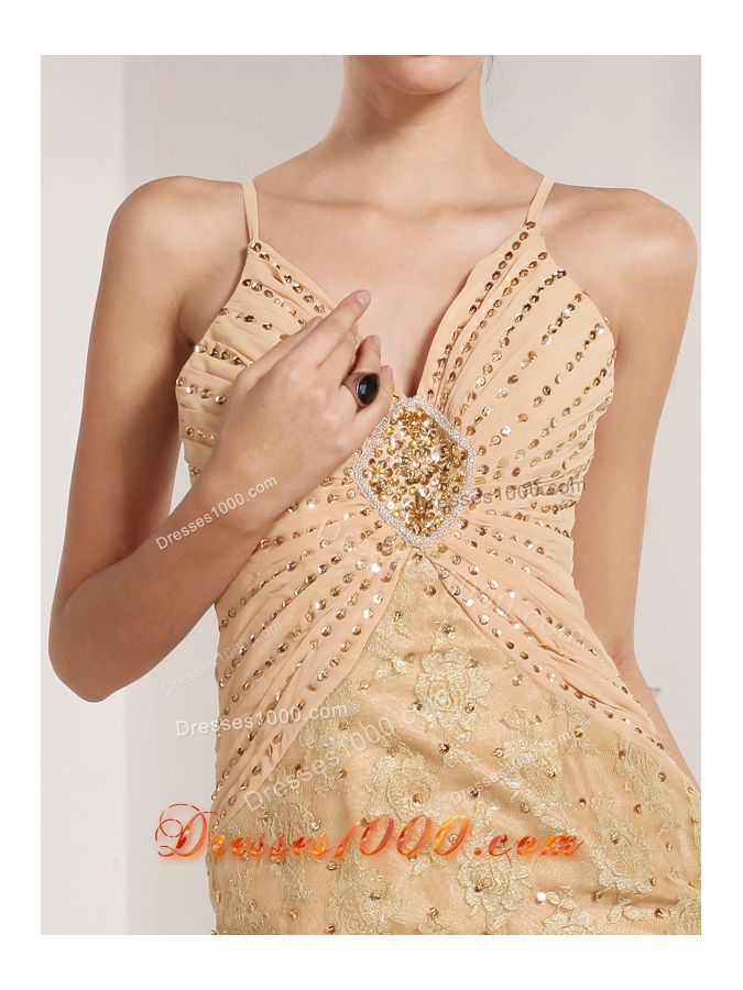Champagne Mermaid Style Lace and Beading Decorate Prom Dress
