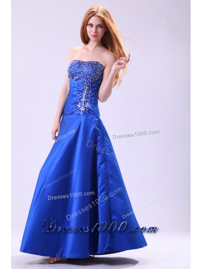 Magic Royal Blue Strapless Prom Dress with Beading and Ruches