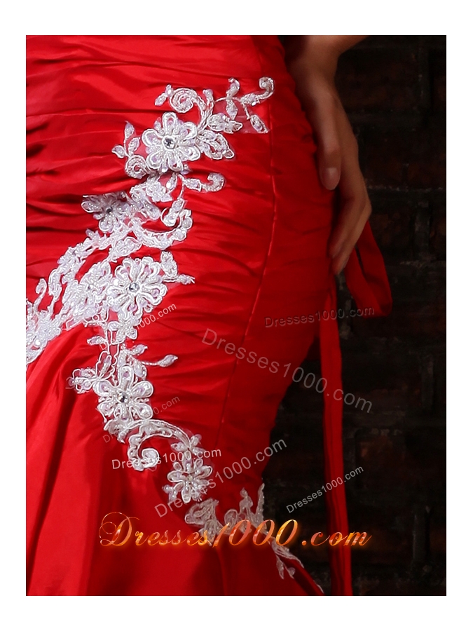 Hot Red Sweetheart Mermaid Prom Dress with Lace Decorate
