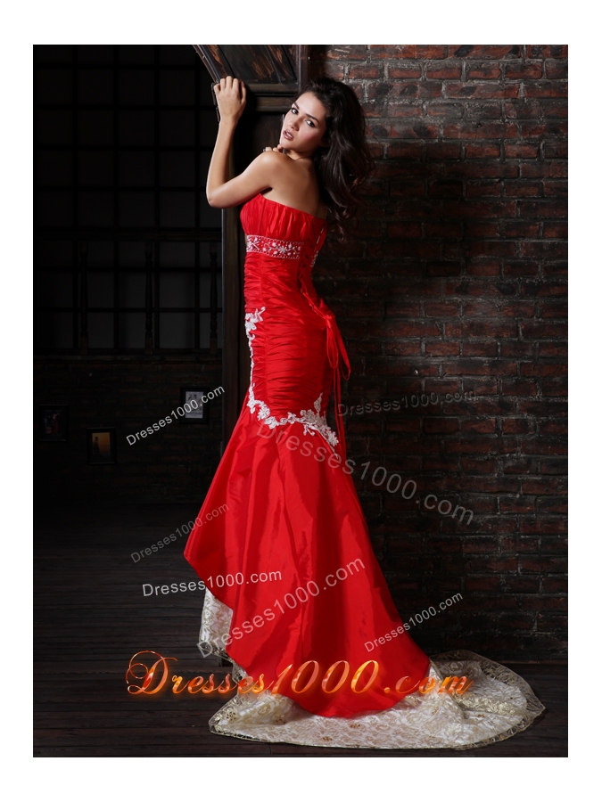 Hot Red Sweetheart Mermaid Prom Dress with Lace Decorate