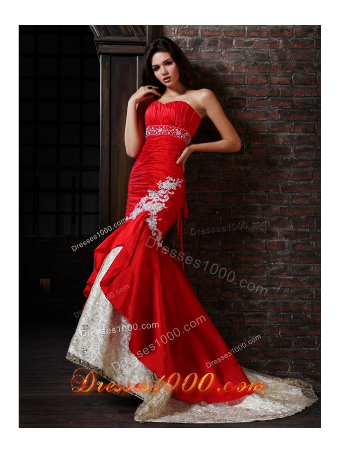 Hot Red Sweetheart Mermaid Prom Dress with Lace Decorate