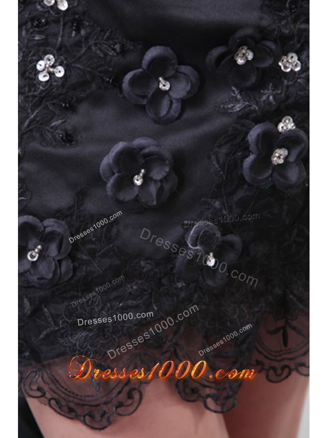 Exquisite Black Strapless High Low Prom Dress with Appliques