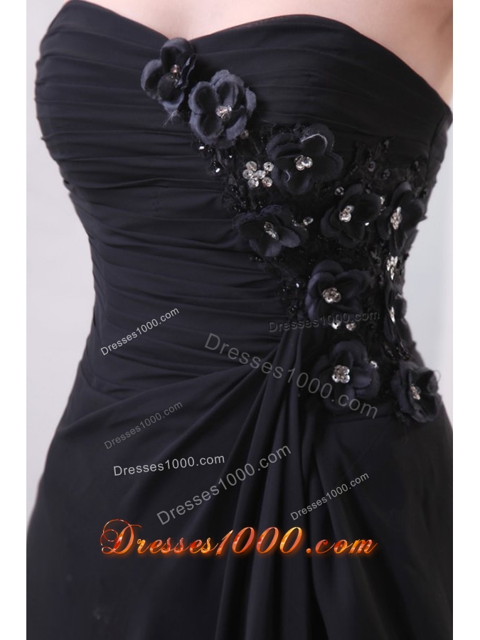 Exquisite Black Strapless High Low Prom Dress with Appliques