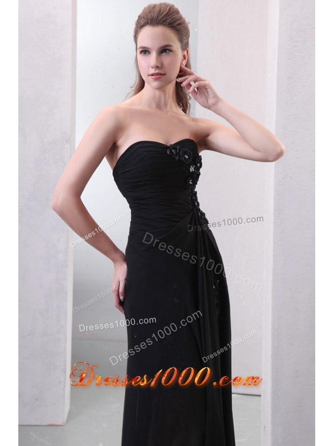 Exquisite Black Strapless High Low Prom Dress with Appliques