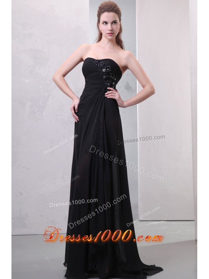 Exquisite Black Strapless High Low Prom Dress with Appliques