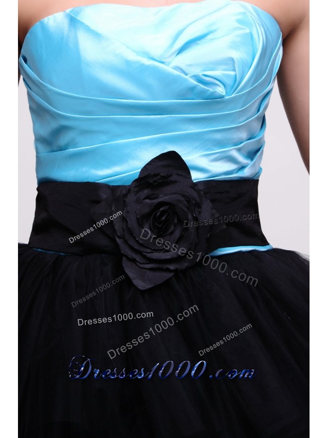 Blue and Black Strapless Senior Prom Dress with Ruches and Layers