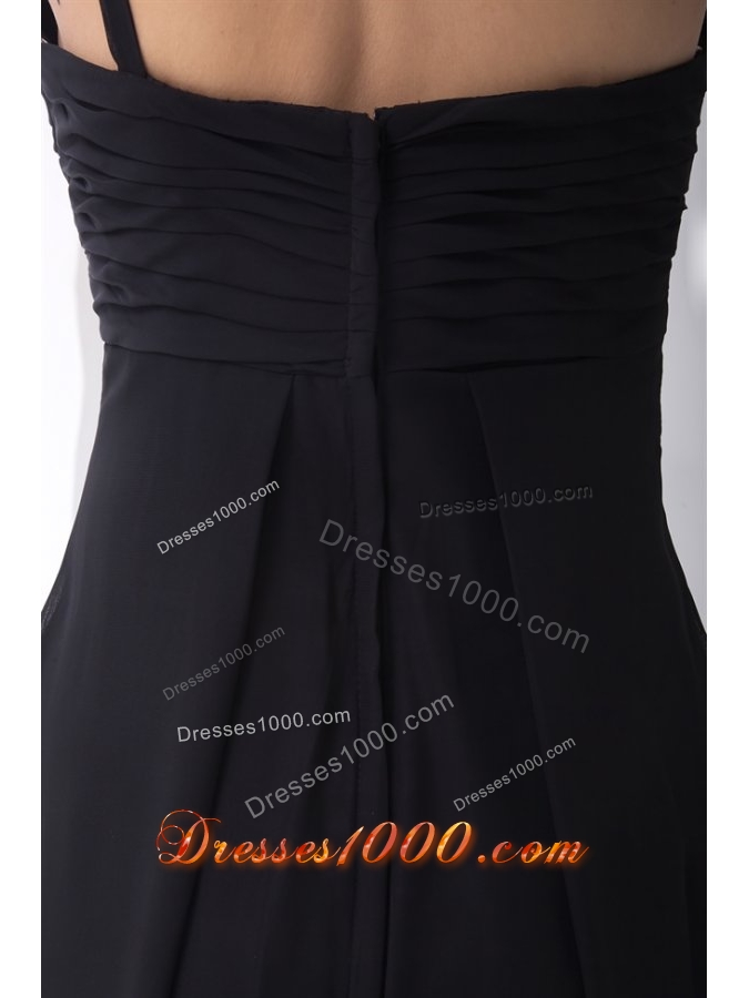 Black One Shoulder Floor Length Prom Evening Dress with Ruche