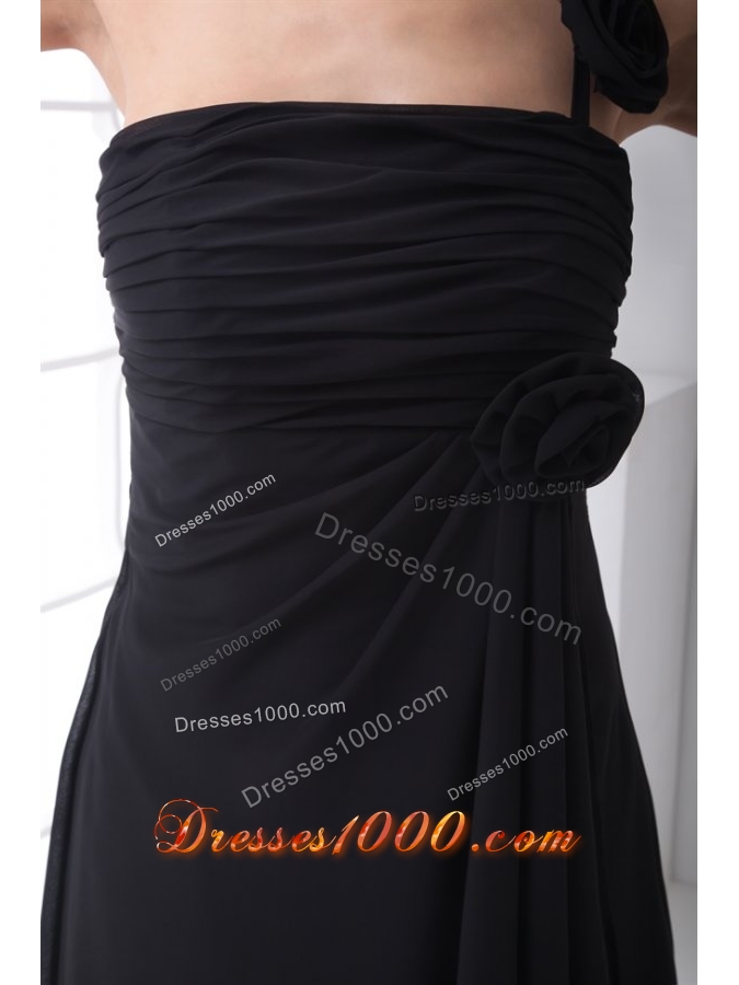 Black One Shoulder Floor Length Prom Evening Dress with Ruche