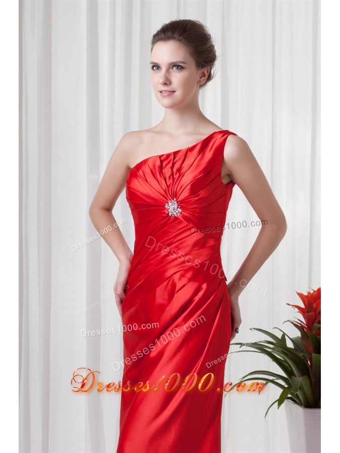 Red One Shoulder Taffeta Prom Mother Dress with Ruches