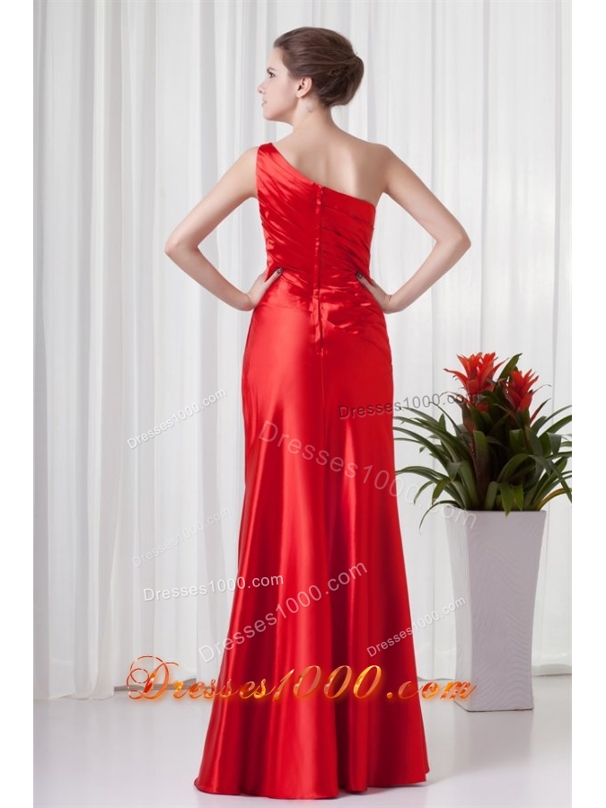 Red One Shoulder Taffeta Prom Mother Dress with Ruches