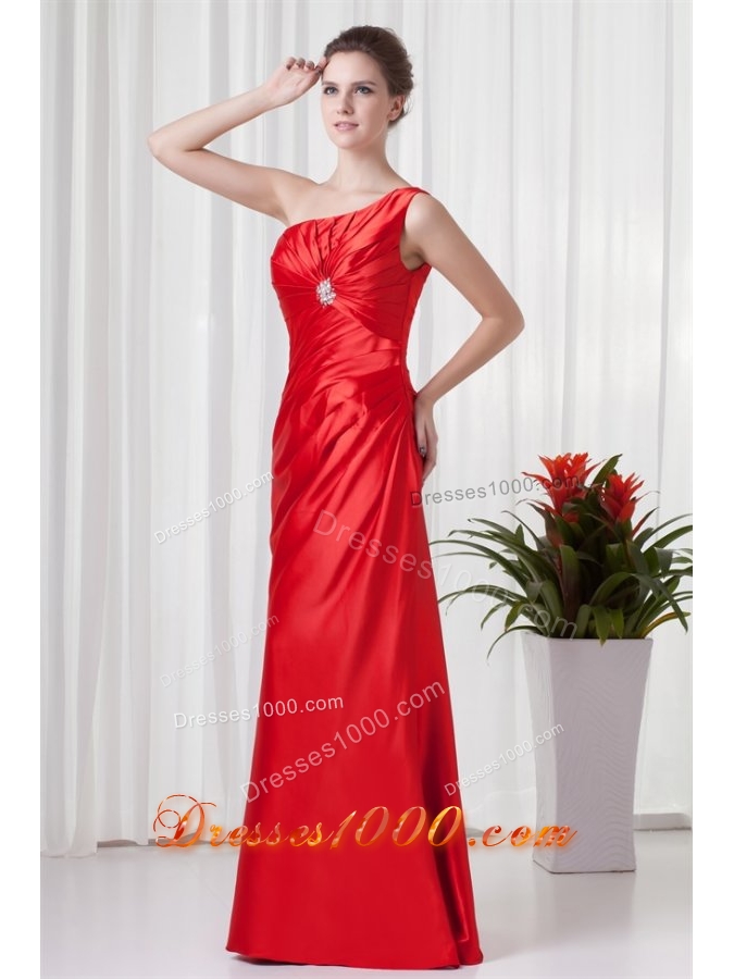 Red One Shoulder Taffeta Prom Mother Dress with Ruches