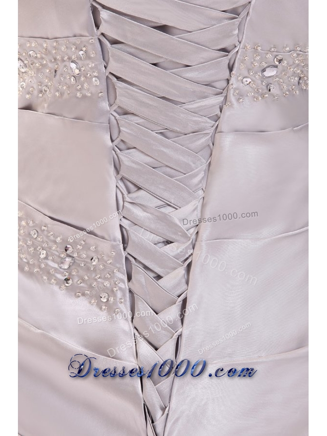 Column Beading and Ruching Prom Dress with Brush Train