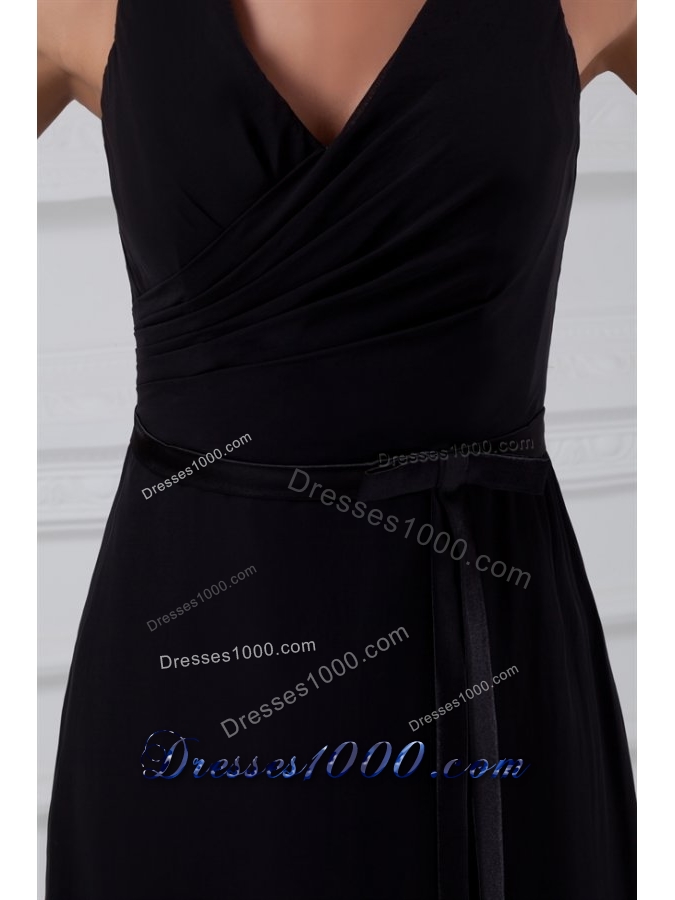 Sexy V Neck Black Prom Mother Dress with Zipper Up Back
