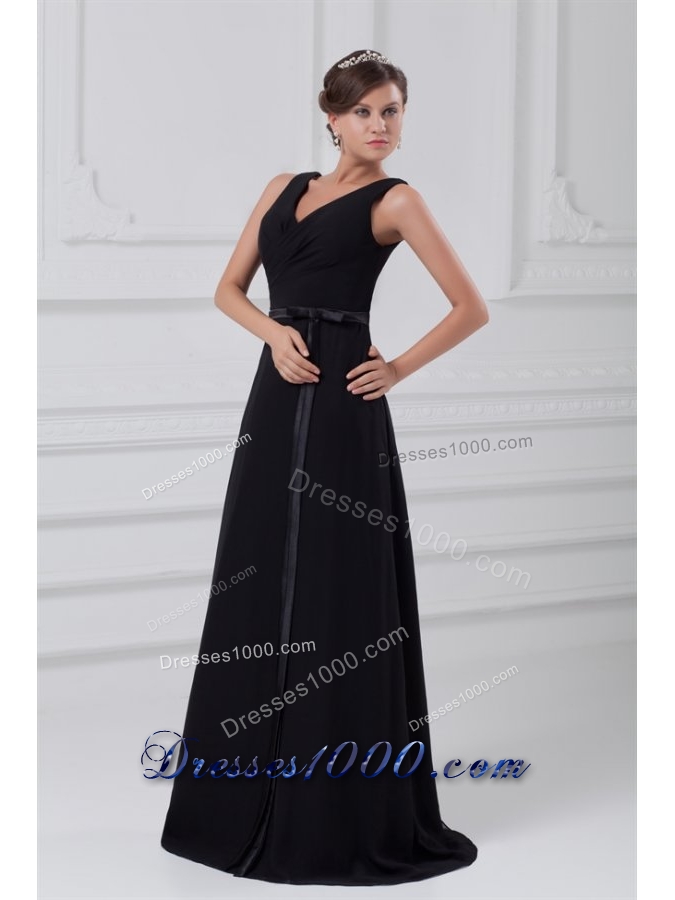 Sexy V Neck Black Prom Mother Dress with Zipper Up Back