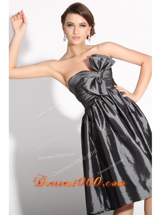Classy Grey Empire Bridesmaid Dress with Bowknot and Ruches