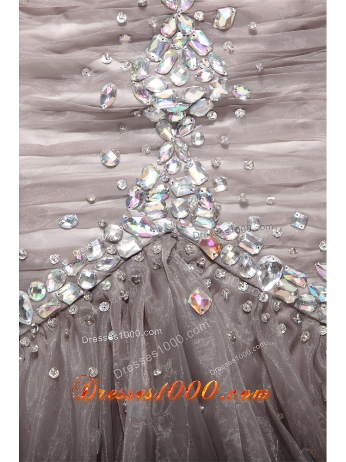 Mermaid Grey Prom Celebrity Dress with Beading and Ruches