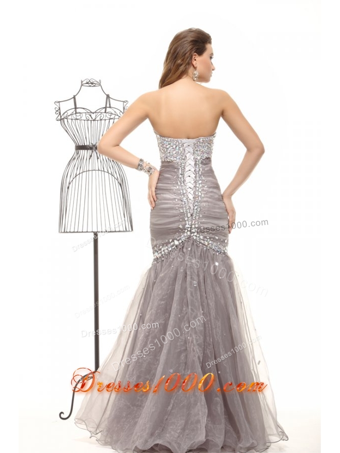 Mermaid Grey Prom Celebrity Dress with Beading and Ruches