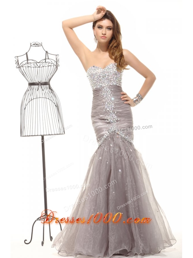 Mermaid Grey Prom Celebrity Dress with Beading and Ruches